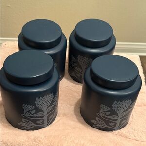 Set of Four Blue Floral Canisters
